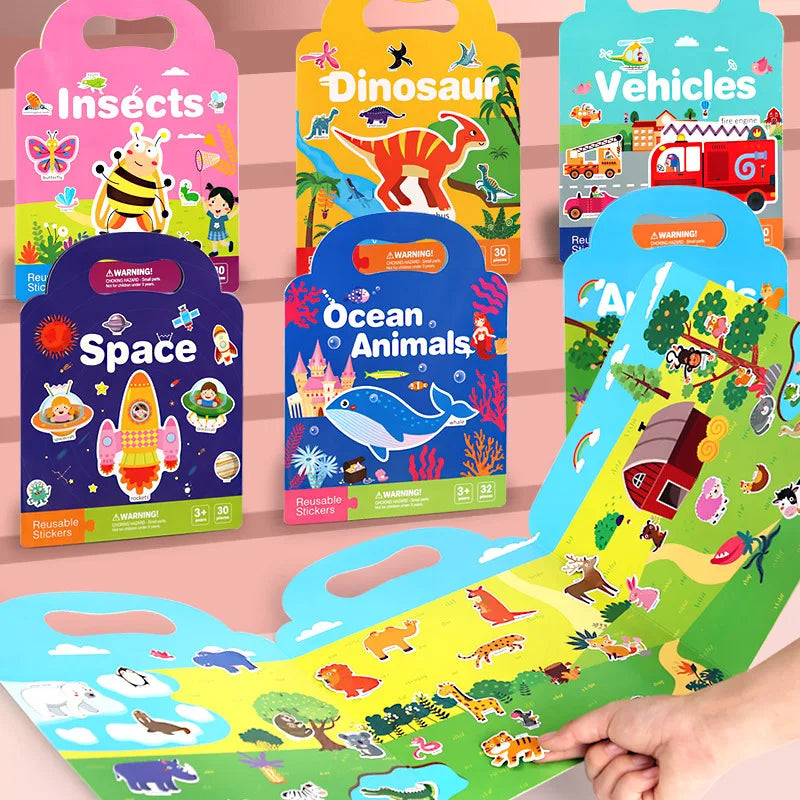 Reusable Bubble Sticker Book for Kids - Multi-Themed Educational Learning Activities, Washable & Safe Toddler Stickers