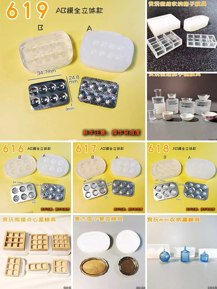 Miniature Food Play Mini Vintage Plate Fruit Plate Dinner Plate Doll House Mini Baking Baking Pan Organizer Jar Silicone Mold