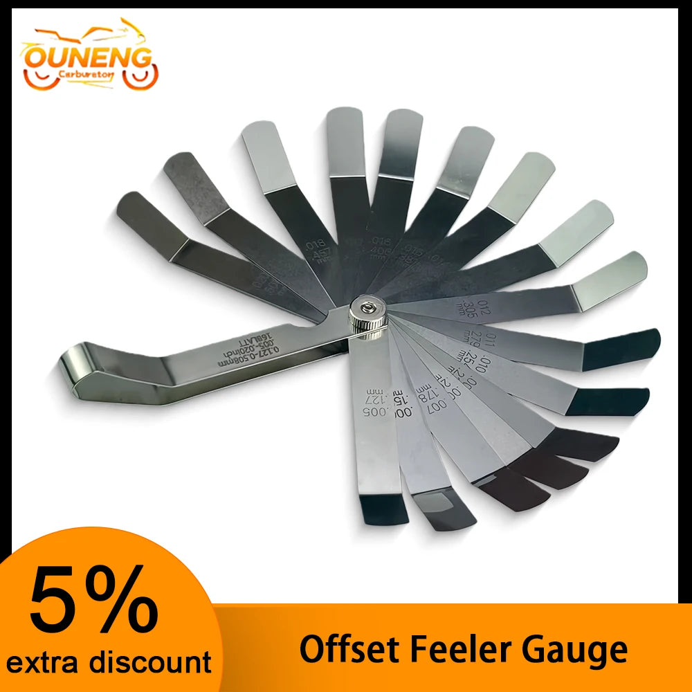 16 Blades Bent Feeler Gauge 0.127-0.508mm Stainless Steel Valve Clearance Adjustment Tool for Motorcycle Car