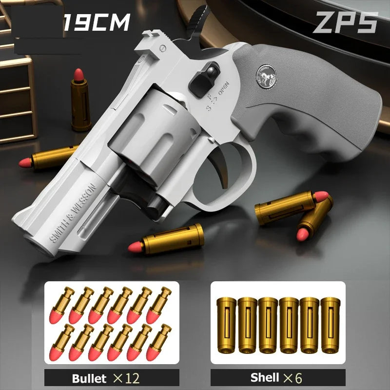 Continuous Fire ZP5 357 Revolver Launcher Toy Gun with Soft Dart Bullets for CS Outdoor Game Fun Gifts for Kids and Adults