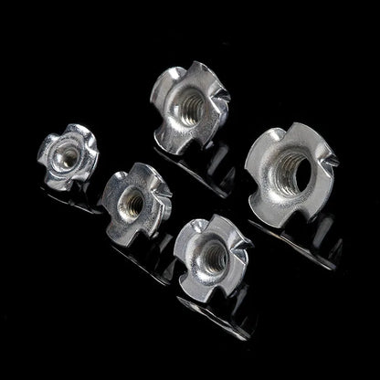 90pcs M3/M4/M5/M6/M8 Woodworking Tools Captive Nuts Four Prong Furniture T Nut Inserts Wood Zinc Plated Carpentry Tool