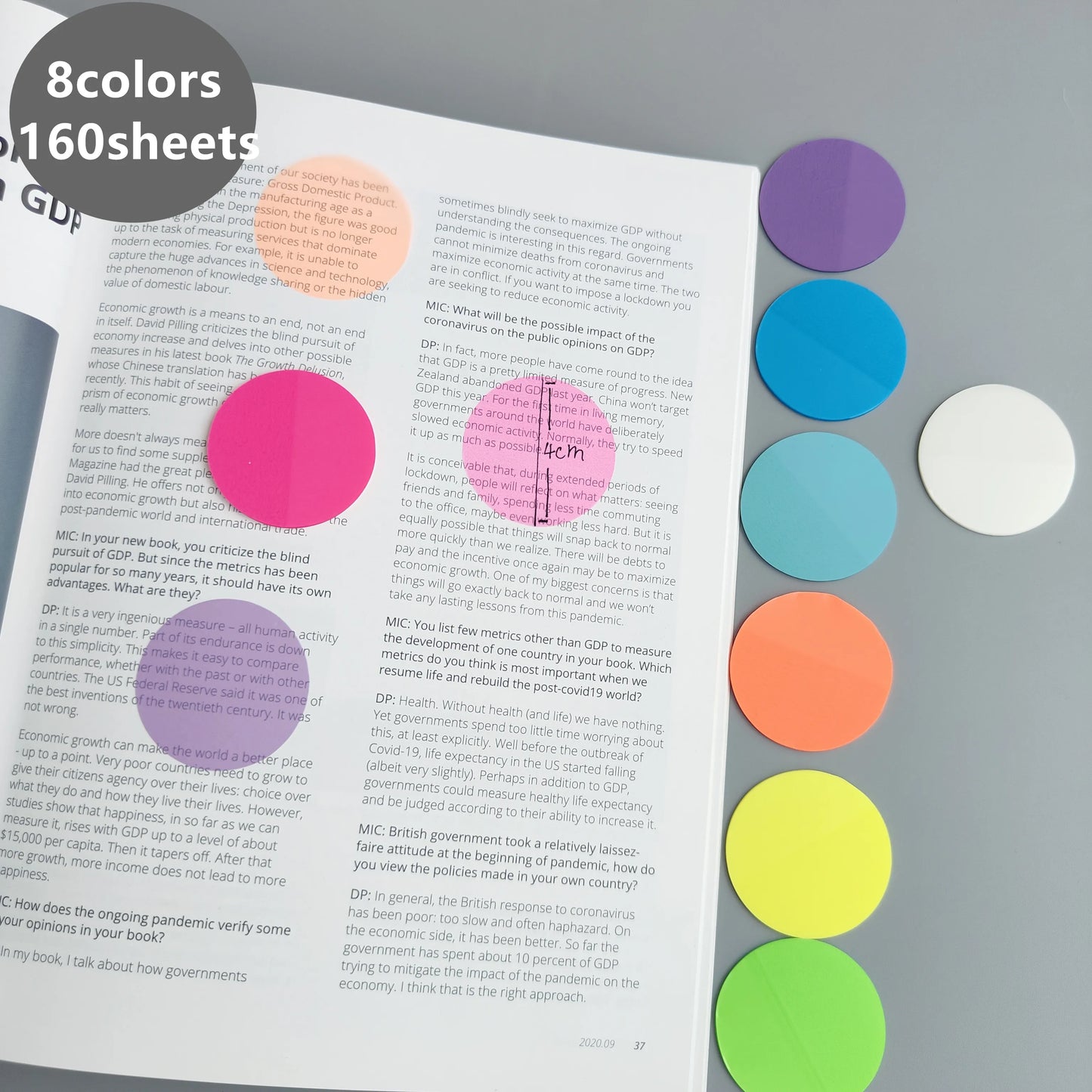 160 Sheets 8 Colours Waterproof Transparent Circular Sticky Note Pads Notepads Journal Student Stationery Office Supplies
