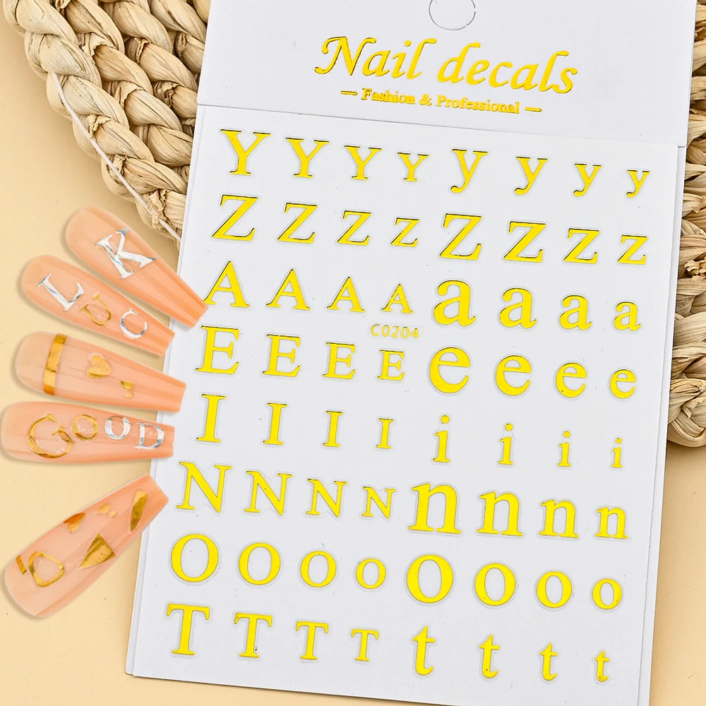 3D Glittery Gothic Letter Design Nail Art Stickers Uppercase Alphabet Letters Artistic Designs DIY Nail Art Decals Decoration #1