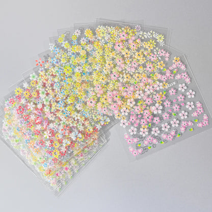 24pcs Flower With Diamond Nail Stickers Set 3D Nail Art Stickers Self-Adhesive Assorted Patterns Blossom Manicure Decoration
