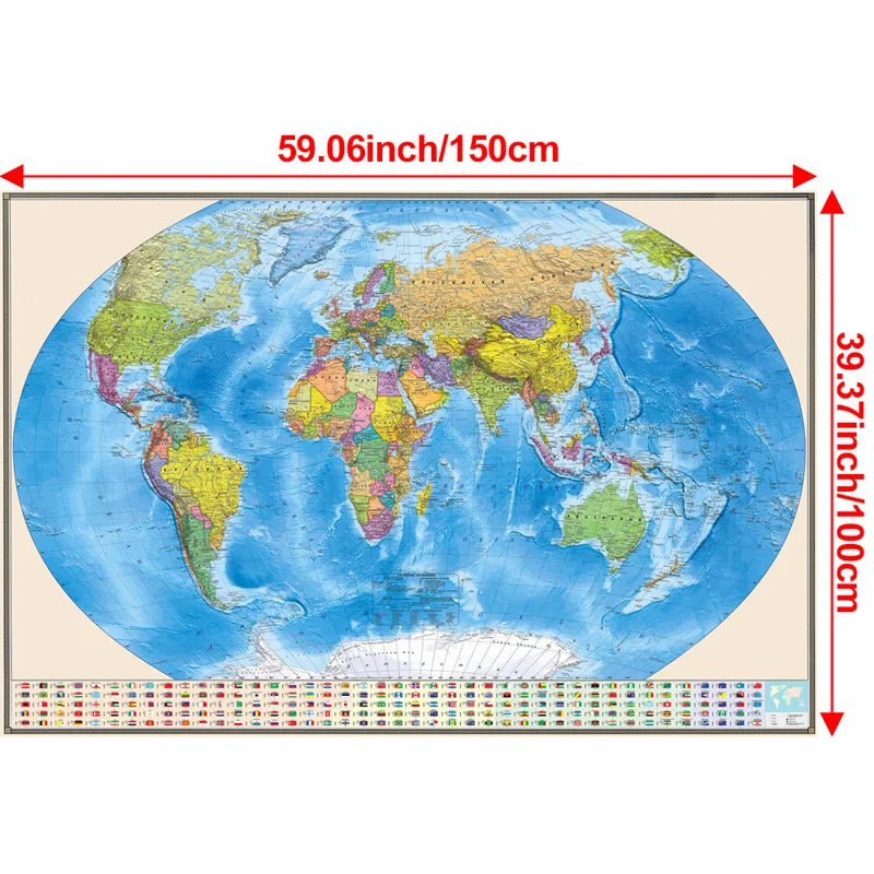 Russian Map-World Map-Political Distribution-with Flag,Art Prints Posters Travel Supplies,for Classroom,Home Decor