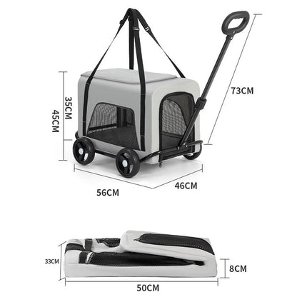 Outdoor Pet Travel Trolley Cart Universal Wheel Stroller Wheeled Box Removable Folding Dog Cat Carrier Bag Large Capacity Safe