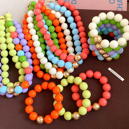 Multicolor Irregular Acrylic Beaded Bangles for Women Geometric Smudge String Bracelet Beach Vacation Style Couple Jewelry W