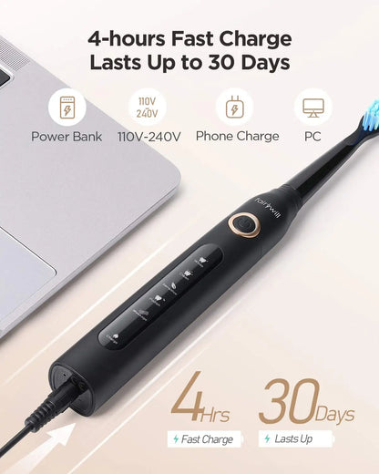 Fairywill FW507 Electric Sonic Toothbrush USB Charger Tooth 8Brush Replacement Waterproof Electronic Toothbrush with Travel Case