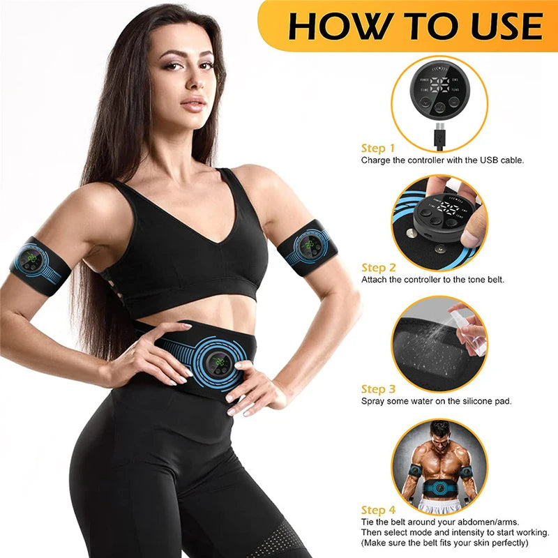 EMS Muscle Stimulator Toner Abdominal Toning Belt Body Slimming Massager Belly Waist Back Arm Leg Fitness Massage USB Recharge