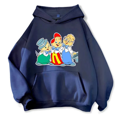 Cartoon Hoodie Alvin and The Chipmunks Green Red Navy Blue Shirt Camisa S/P Movie Promo Animation Long Sleeve Hoody Sweatshirts