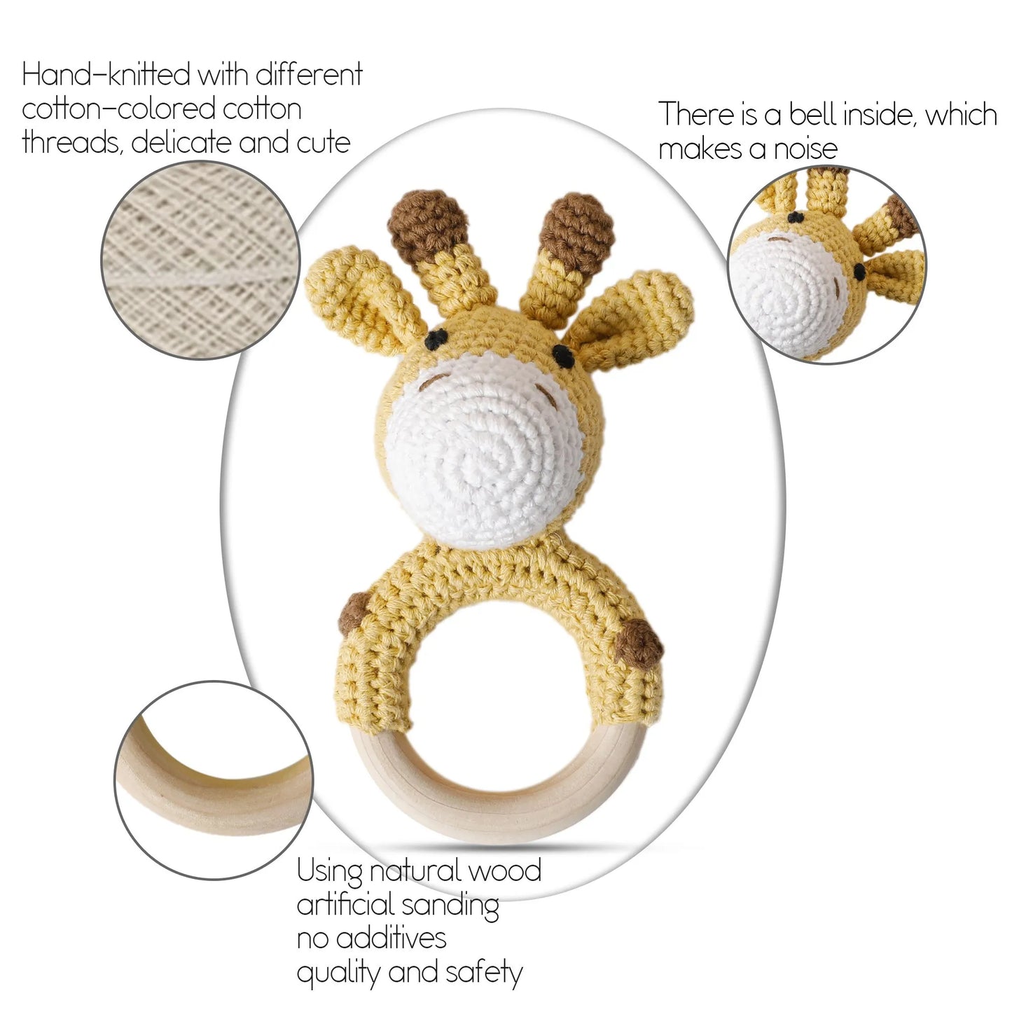 1Pc Baby Teether Wooden Crochet Rattle Toy BPA Free Baby Mobile Play Gym Wood Rodent Rabbit Rattle Newborn Educational Toy Gifts