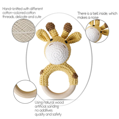 1Pc Baby Teether Wooden Crochet Rattle Toy BPA Free Baby Mobile Play Gym Wood Rodent Rabbit Rattle Newborn Educational Toy Gifts