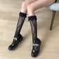 Women Sexy Floral Print Mesh Stockings Knee High Socks Soft Nylon Elastic Fishnet Fashion Long Leg Socks Designer Sheer Socks