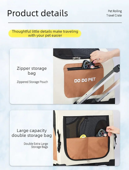 Foldable Large Pet Stroller with Telescopic Handle&Silent Wheels,Breathable Mesh Pet Trolley Cart for Medium Pet Outdoor Travel