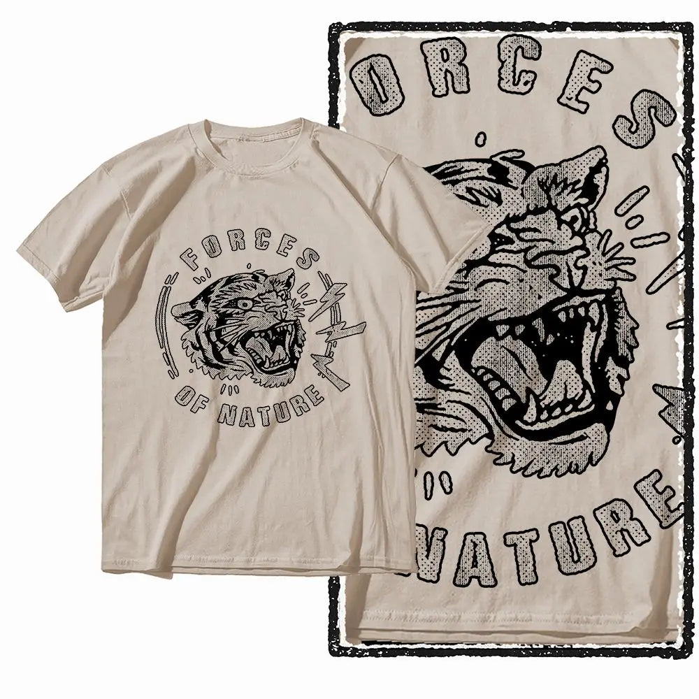 G41 Beige Vintage 100% Cotton Tiger Printed Men's T-shirt |  Streetwear Big Size Cool O-neck men's Tee Tshirt