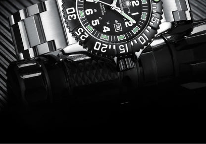 Addies Dive Men Fashion Casual Watch Calendar Display 50m Waterproof Tube Luminous Watch Black Dial Rotating Bezel Quartz Watch