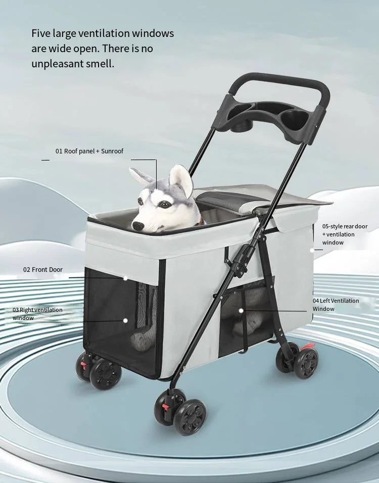 Medium To Large Dog Pet Stroller Multifunctional and Foldable Suitable for Outdoor Travel, Large Size for Commuting and Portable