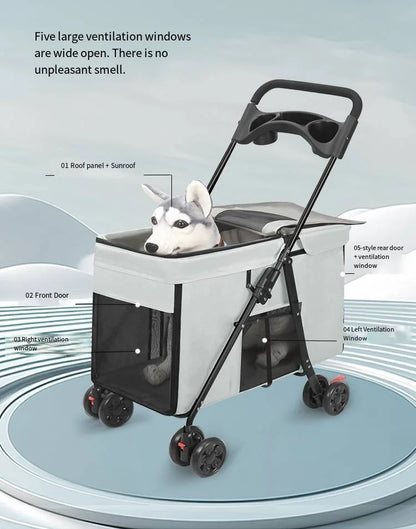 Medium To Large Dog Pet Stroller Multifunctional and Foldable Suitable for Outdoor Travel, Large Size for Commuting and Portable