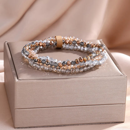 ZAKOL 4 Pieces Set Faceted Glass Beads Stretch Bracelet AB Effected Glass Beads Elastic Beaded Handmade Bracelet Jewelry