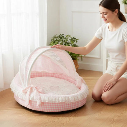 Princess Design Feline Bed Breathable Semi Enclosed Pet Bed Cradle Pet Nest Soft Lace Trim for Cats