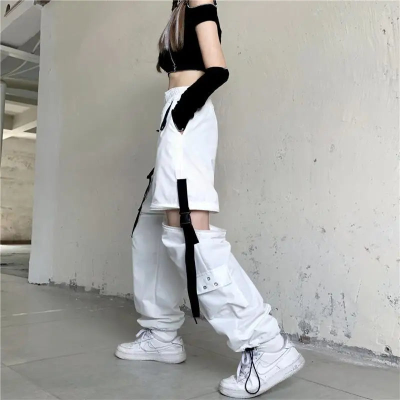 Casual Pants Women Cargo Korean Style Solid Spring Young Ladies Elastic Waist Popular Street Wear  Simple Ins Cozy Cool