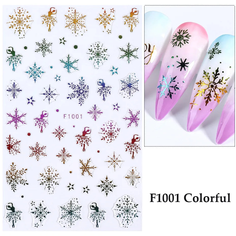 1PCS New Christmas Decorations 2023 New Year Nail Stickers Press on Nails Laser Snowflake Christmas Tree 3D Nail Decal