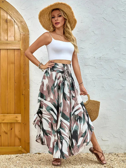Bohemian Boho Vintage Floral Print Skirts Women Summer High Waist A-Line Pleated Elastic Long Skirts Casual Holiday Beach Skirt