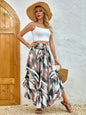 Bohemian Boho Vintage Floral Print Skirts Women Summer High Waist A-Line Pleated Elastic Long Skirts Casual Holiday Beach Skirt