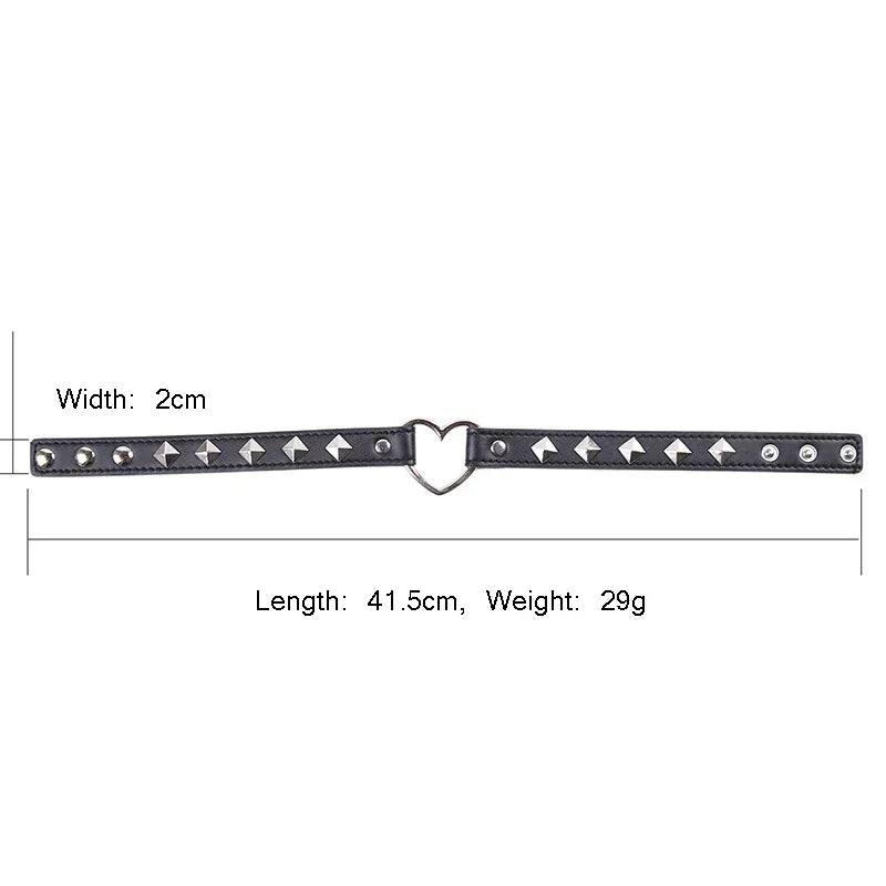 Sexy PU Leather Choker Collar for Women Gothic Punk Spike Heart O-Ring Bell Bondage Slave Neck Strap BDSM Role Play Accessory