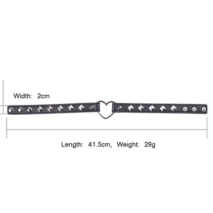 Sexy PU Leather Choker Collar for Women Gothic Punk Spike Heart O-Ring Bell Bondage Slave Neck Strap BDSM Role Play Accessory