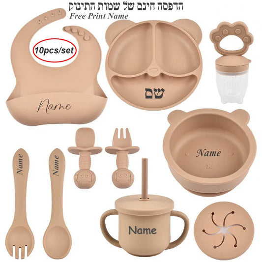Baby Feeding Set Suction Cup Bowl Personalized Children's Tableware Set Baby Biting Toy Fruit Bear Plate Bowl Infant Cup Feeder