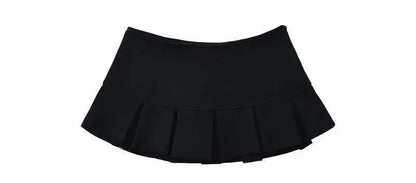 Fabric Y2K Mini Skirt Women Low Waist Wide Pleat Light Grey Sexy Vintage A-line Pleated Skirt Casual Skort Summer