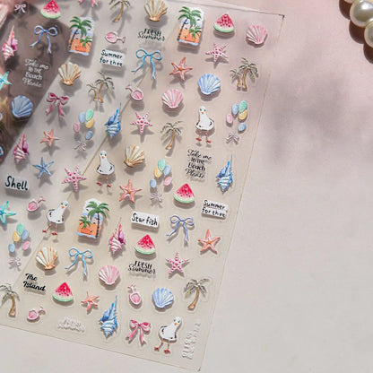Shiny Blowing Bubble Nail Decorations Stickers 5D Shell Light Love Cat Bubble Transfer Slider Sticker DIY Summer Manicure Decals