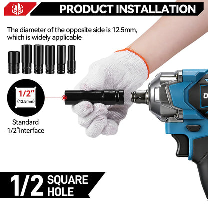 ONEVAN 1200N.M Torque Brushless 4 Gears Electric Impact Wrench 1/2 inch Cordless Screwdriver Tool for Makita 18V Battery Pin