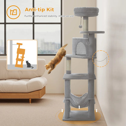 Multi-Level Cat Tree for Indoor Cats Large Cat Tower with Cozy Condo Hammock Sisal Scratching Posts Cat Scratchers Bed Cat Toys