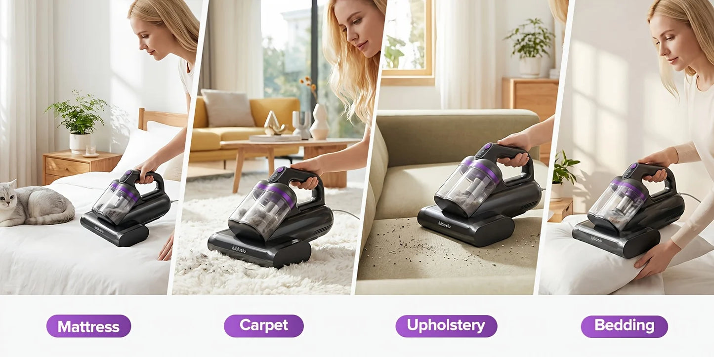 Lubluelu CM208 Handheld Bed Vacuum Cleaner Mattress Dust Mite Remover 15Kpa Powerful Portable Vacuums for Home Sofa Bed Couch