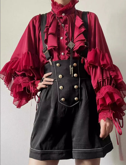 Japanese Kawaii Cute Lolita Blouse Women Vintage Lantern Sleeve Shirt Summer Y2k Aesthetic Lace Patchwork Top JK Loose Blusas