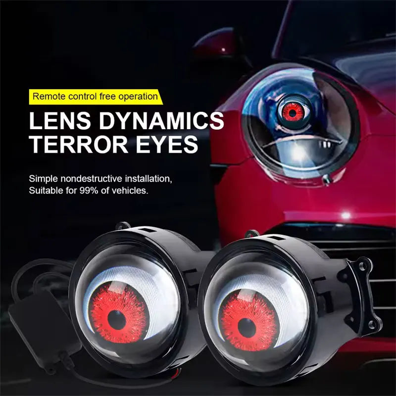 LED Car Dynamic Devil Eye Large Light 3-inch 33 Mode Car Light Remote Modification Eagle Eye 3D Lens Dynamic Pupils Headlight