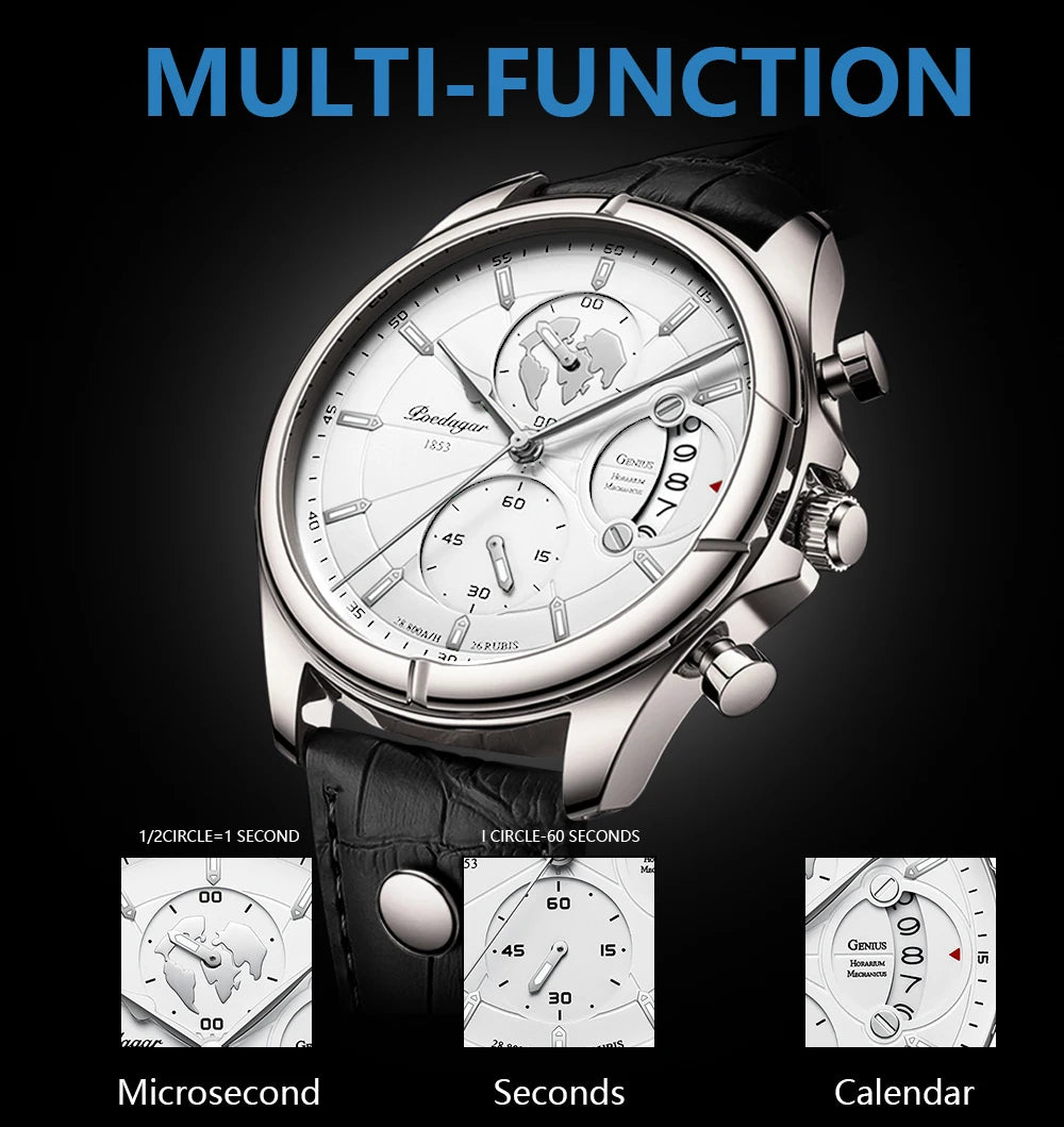 POEDAGAR Luxury Man Wristwatch Chronograph Date Waterproof Leather Men Watch Casual Quartz Men's Watches Sports Male Clock Reloj
