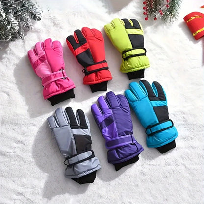 Winter Snow Gloves for Boys Girls Ages 10-14, Warm Knit Windproof for Skiing Cycling Fishing, Machine Washable