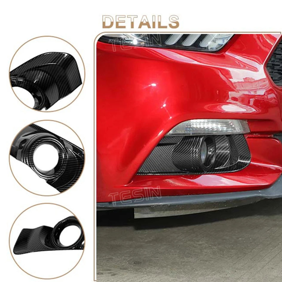TESIN Car Front Bumper Fog Light Lamp Decoration Cover Trim for Ford Mustang 2015 2016 2017 ABS Lamp Hoods Exterior Accessories