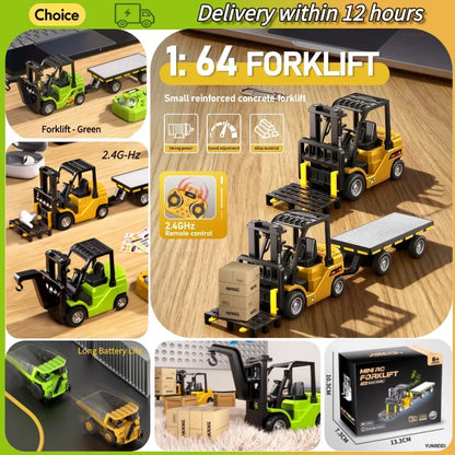 1:64 Remote Control and Alloy Truck Forklift with Trailer Worktop Mini Bluetooth RC Elevator Vehicle Children's Toy Holiday Gift