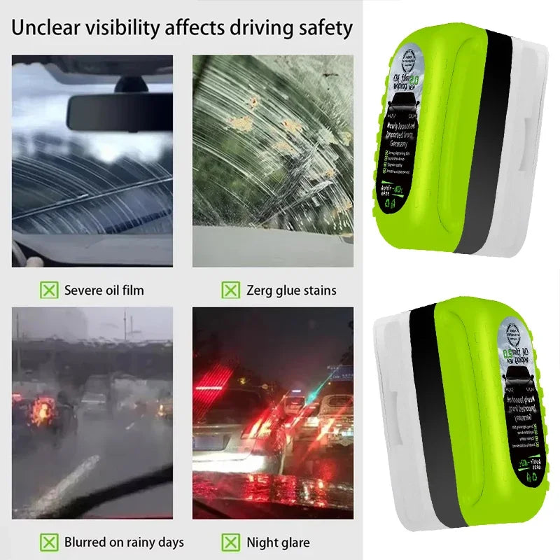 Car Glass Oil Film Cleaning Brush, Built-in Liquid Windscreen Cleaner, Remove Stains & Improve Driving Visibility