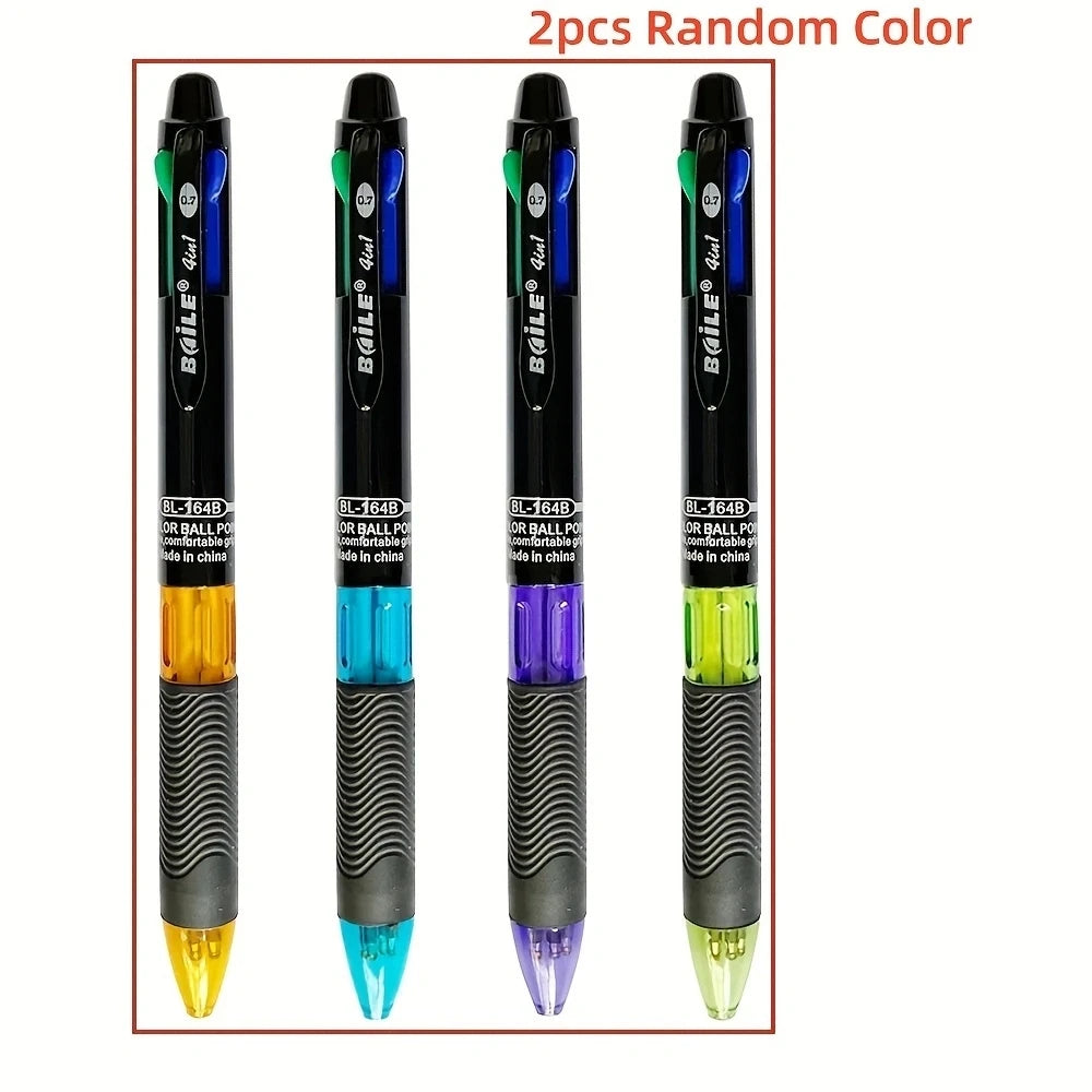 4 In 1 Multicolor Ballpoint Pens Creative Colorful Retractable Multifunction Pen Students Writing School Office Kawaii Supplies