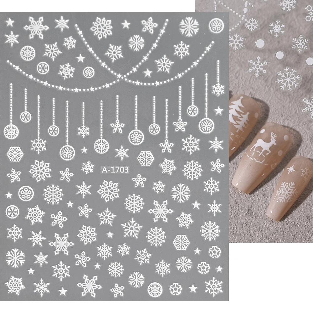 1sheet 3D White Snowflakes Nail Stickers for Christmas Winter Snow Flower Self-adhesive Nail Art Decals DIY Manicure Decorations