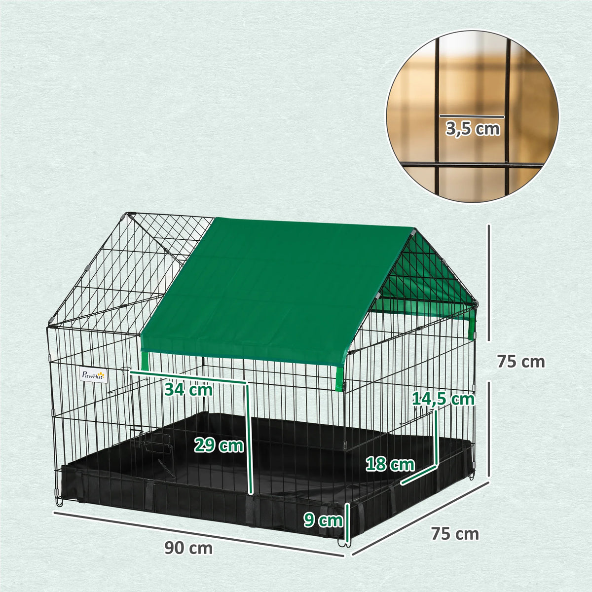 Rabbit Cage Enclosure for Small Animals Rodents Indoor Outdoor with Protective Cover Included 90x75x75 cm