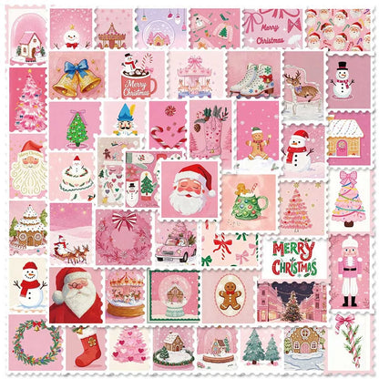 10/30/50PCS Christmas Pink Cartoon Stamps Stickers DIY Decoration Funny Notebook Phone Fridge Laptop Bike Car Graffiti Kids Toys