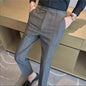 Men Plaid Wedding Dress Trousers High Quality Male Boutique Formal Wear Slim Suits Pants Men British Style Business Suit Pants