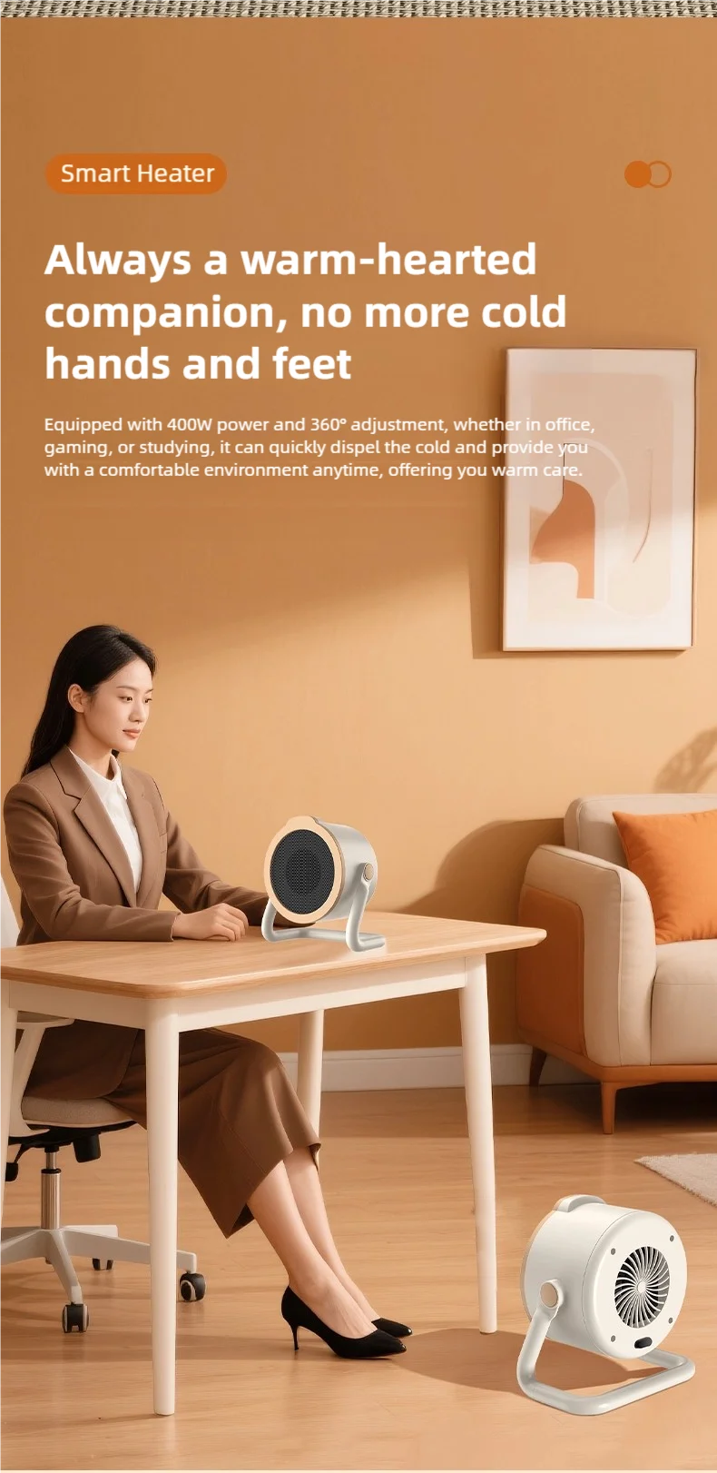 Portable desktop electric heater suitable for home and office use Mini fan heater suitable for desktop use and foot warmer