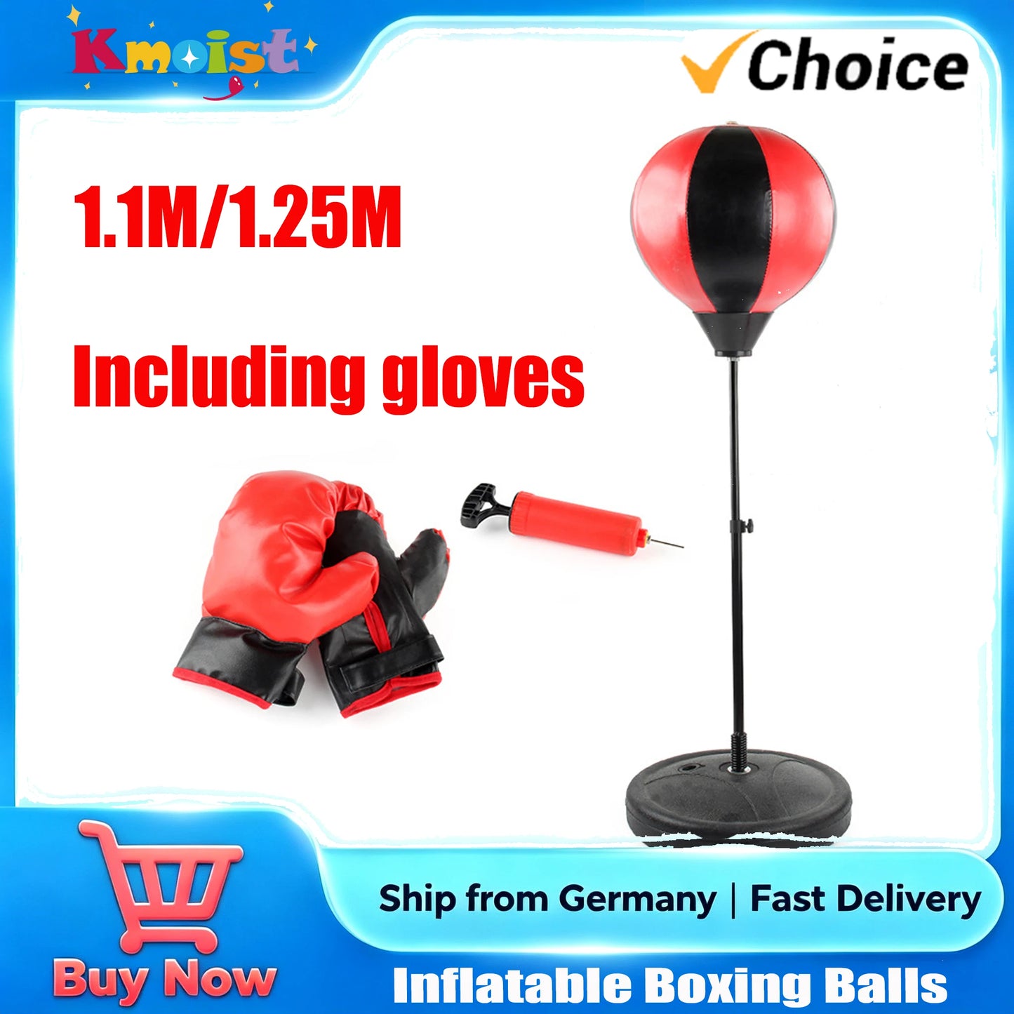 Children's Standing Inflatable Boxing Balls with Hand Pumps Gloves Sports Toys Indoor Outdoor Fun Sports Toy Set Christmas Gifts for Kids Boys and Girls Ship From Germany Fast Delivery